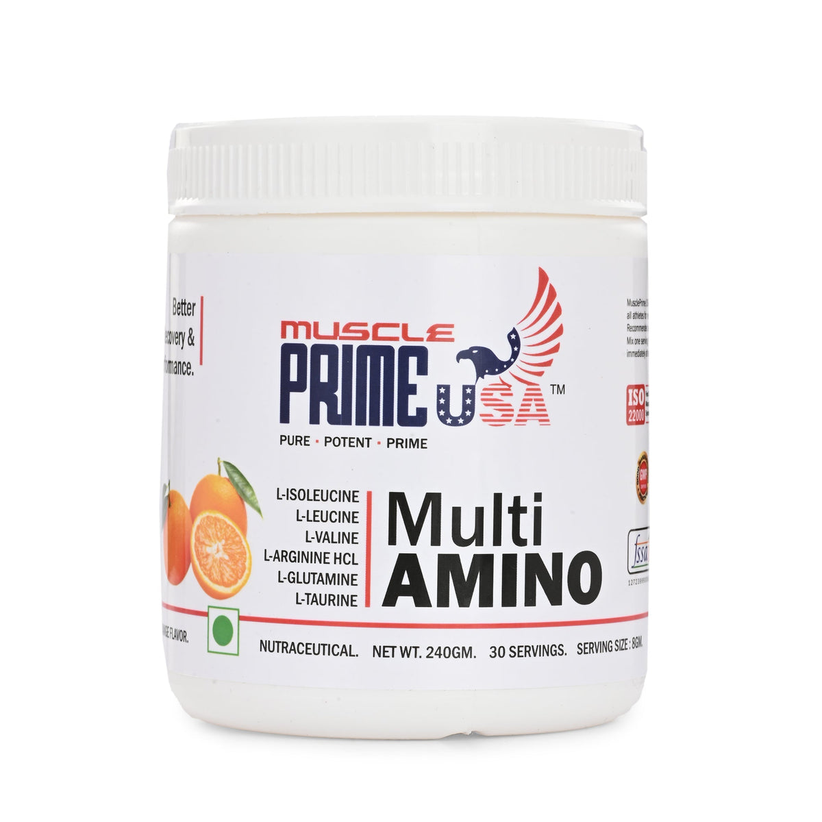 Muscle Prime USA Multi Amino BCAA 30 Servings Orange Flavor