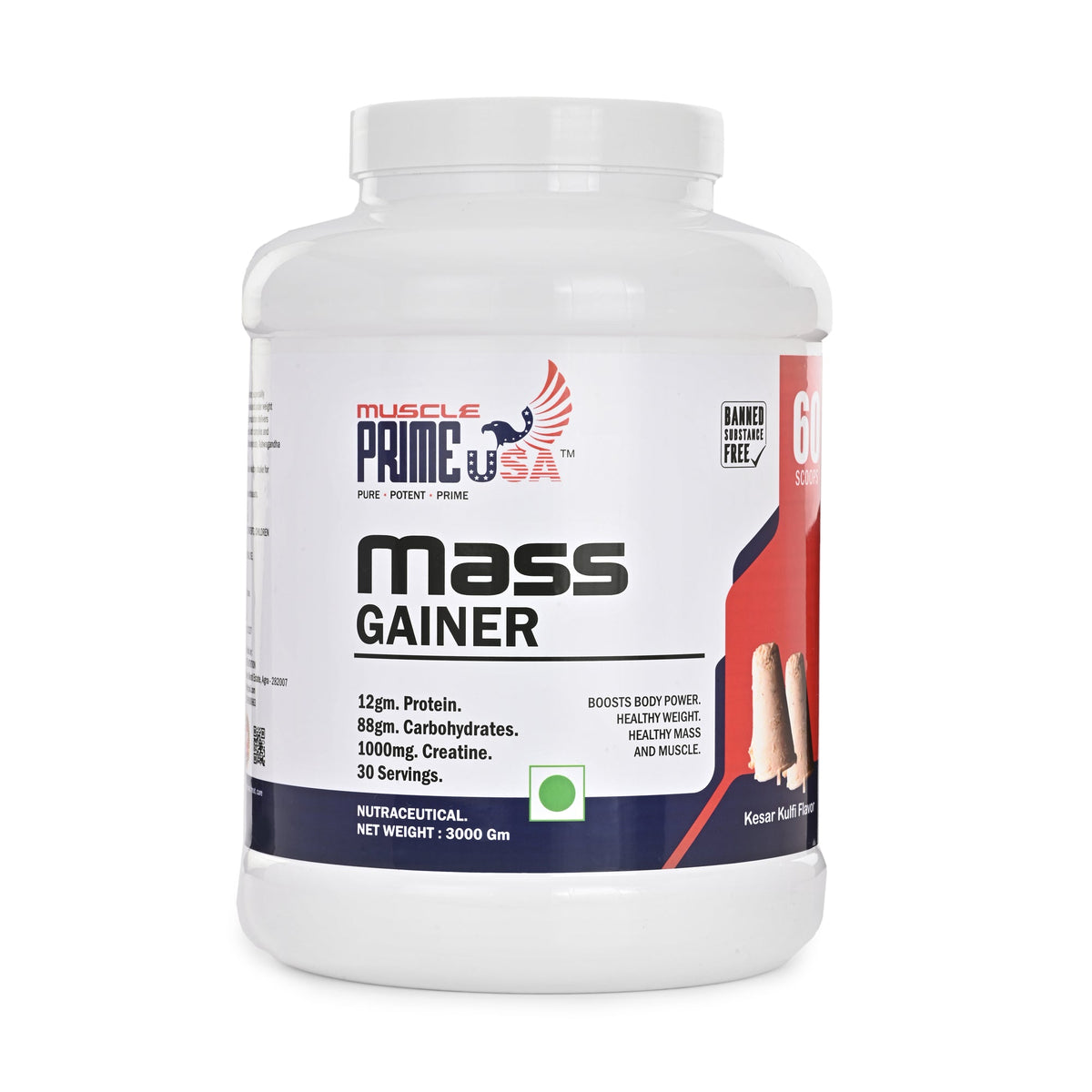 Muscle Prime USA Mass Gainer 3kg Kesar Kulfi